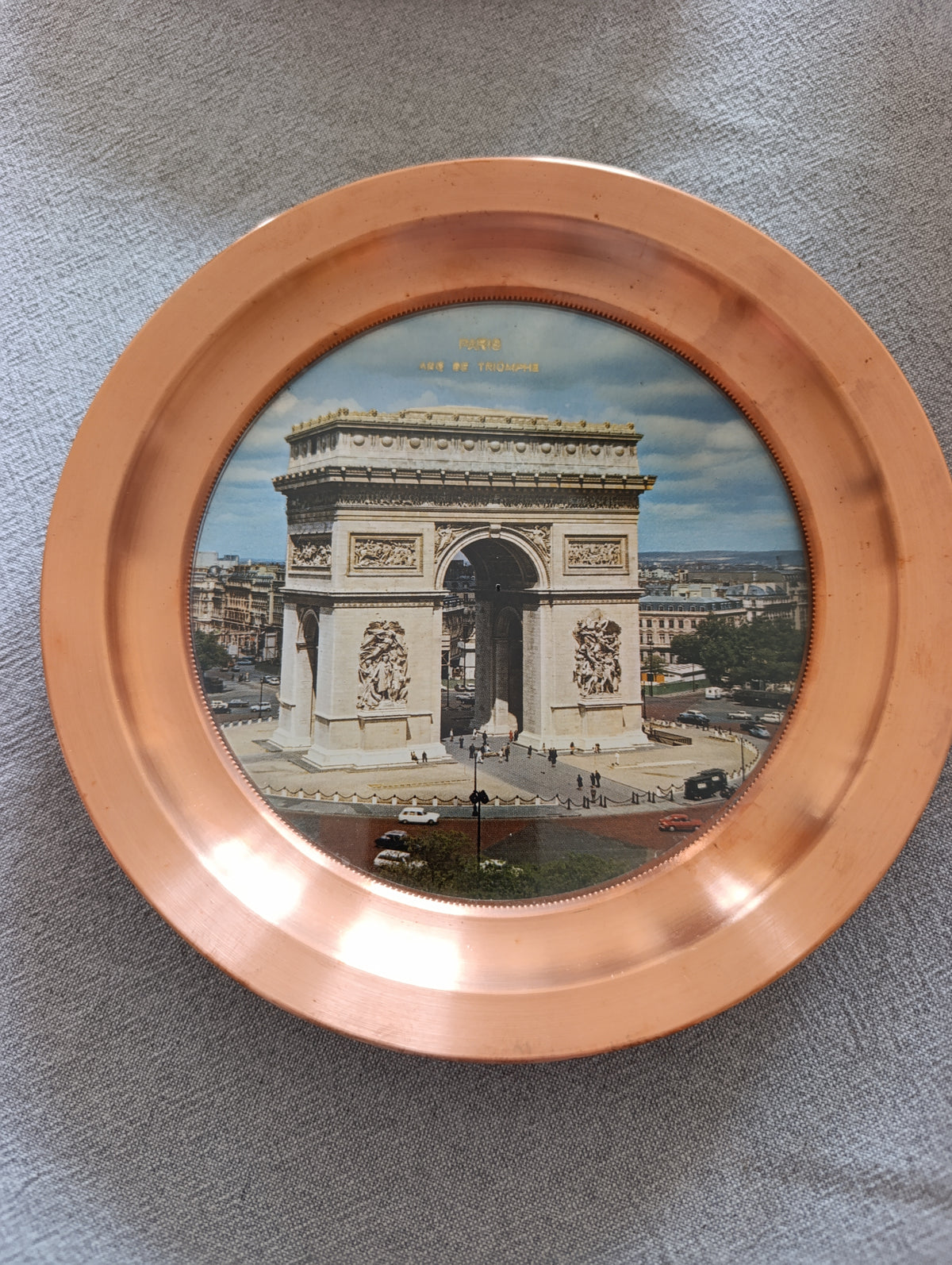 Lot de 6 assiettes murales vintage en cuivre, monuments de France
