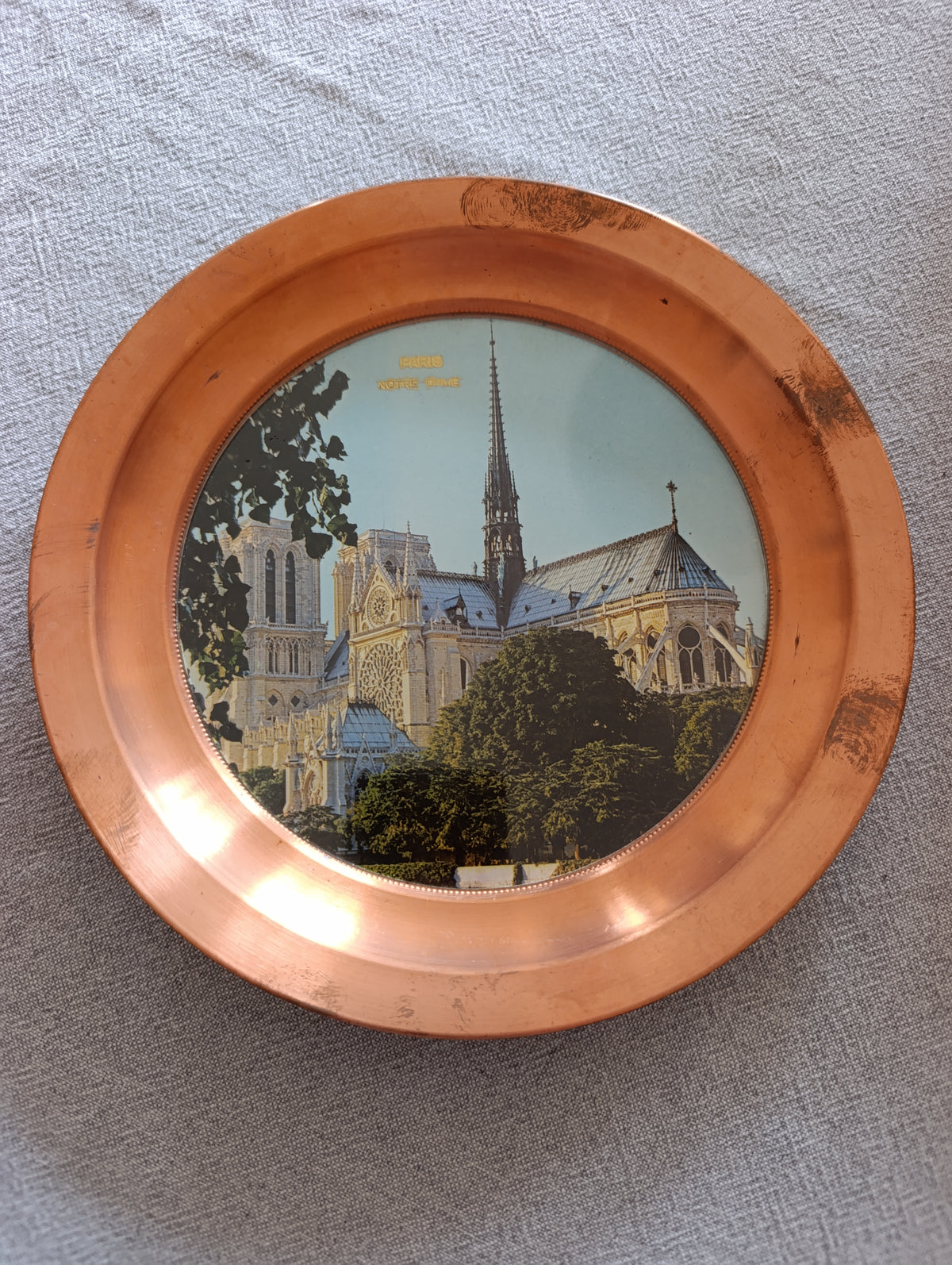 Lot de 6 assiettes murales vintage en cuivre, monuments de France
