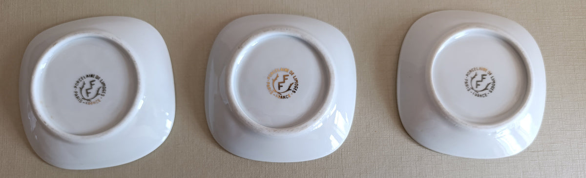 Lot de 3 coupelles vintage en porcelaine de Limoges – Motifs chiots (Colley, Teckel, Bouledogue)