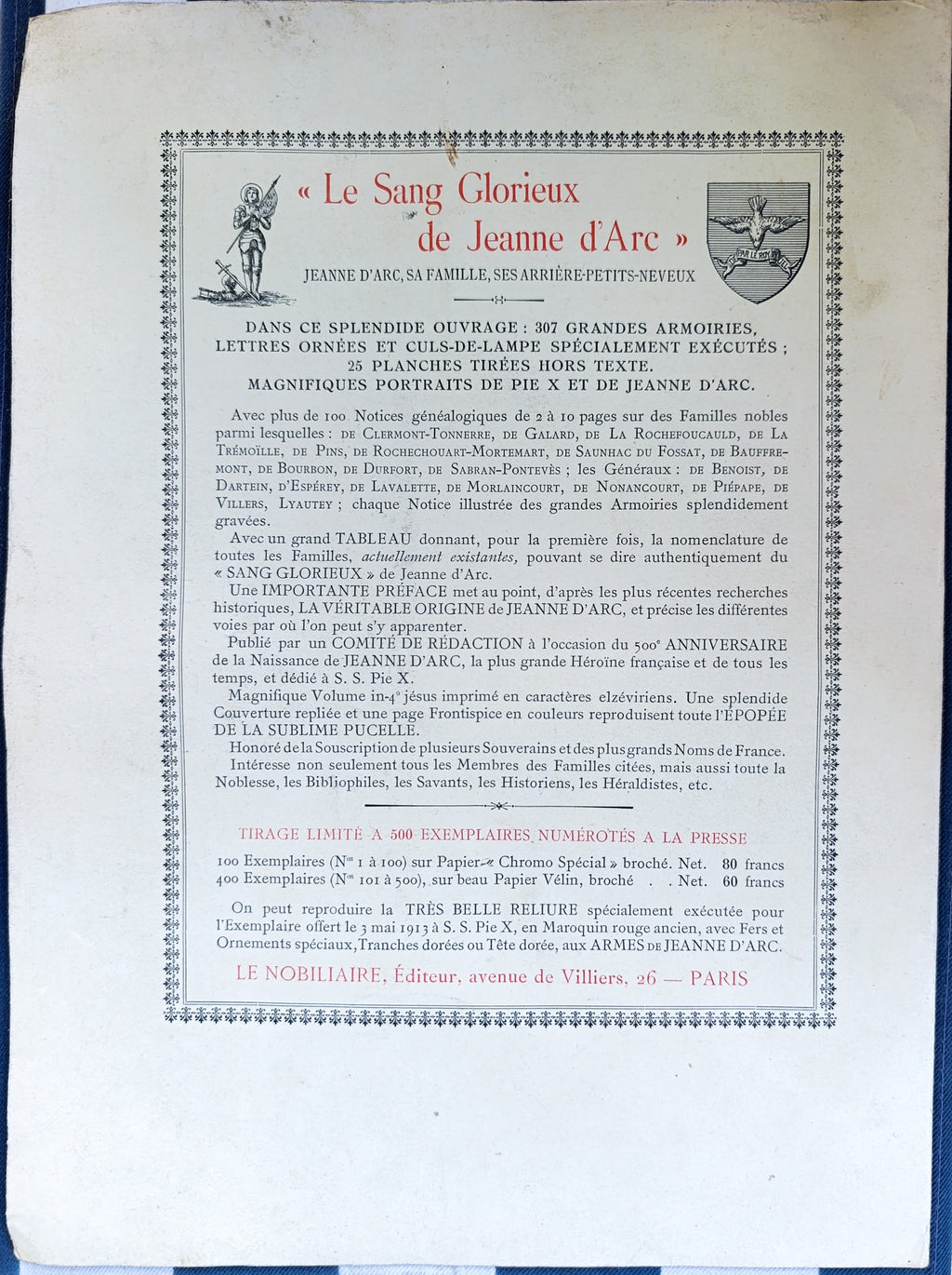 Extrait « Sang Royal de France » – Du Pin de la Guérivière – Dédicace Famille Moët (Moët & Chandon) – Estimé Drouot 120-180 €