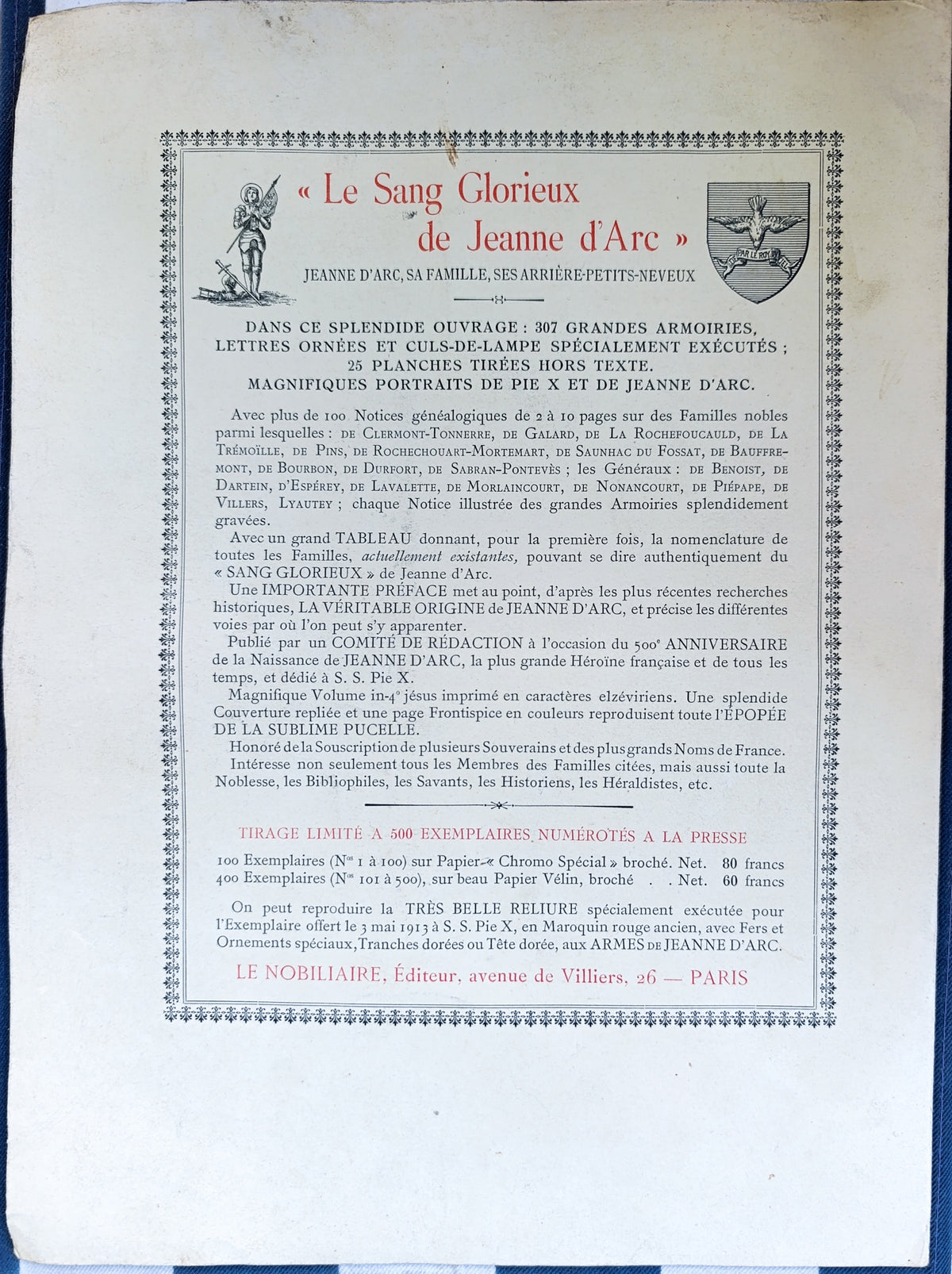 Extrait « Sang Royal de France » – Du Pin de la Guérivière – Dédicace Famille Moët (Moët & Chandon) – Estimé Drouot 120-180 €