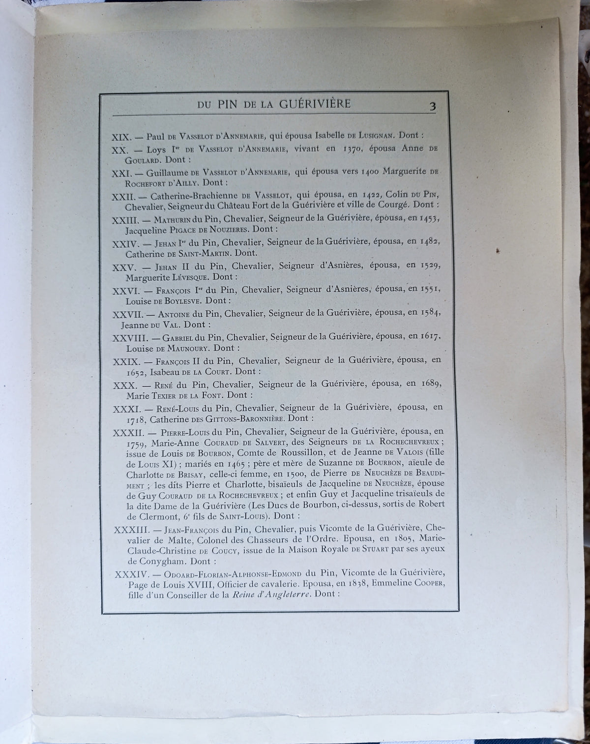 Extrait « Sang Royal de France » – Du Pin de la Guérivière – Dédicace Famille Moët (Moët & Chandon) – Estimé Drouot 120-180 €