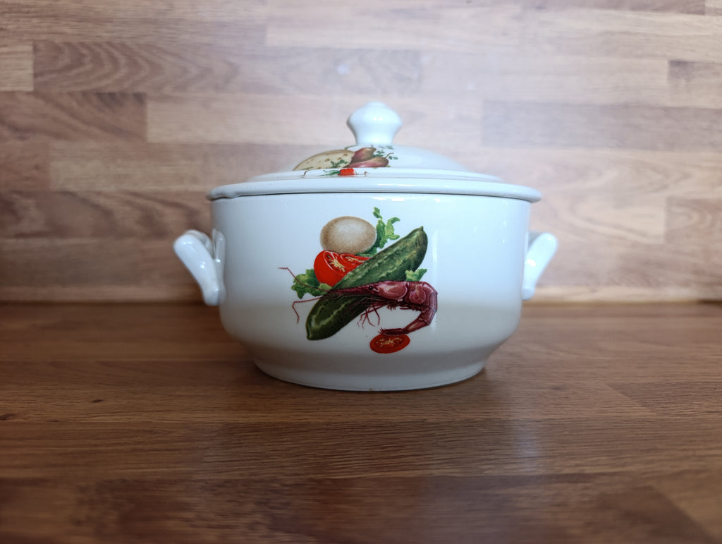 Pot couvert vintage APILCO en porcelaine à feu